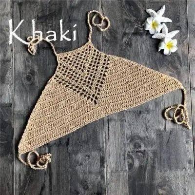 Hand Crochet Beach Bikini Hollow Beach Braid Wrapped-Khaki-4