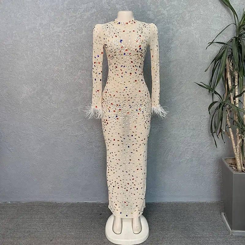 High-end Rhinestone Stretch European And American Slim-Apricot-8