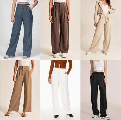 High Waist Straight Trousers With Pockets Wide Leg Casual Suit Pants For Women-10