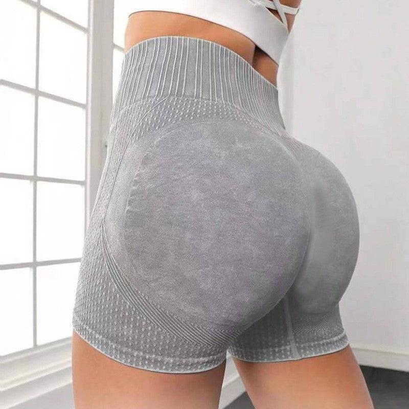 High-waisted Hip-lifting Fitness Pants Solid Color Quick-drying Tight Running Sports Yoga Shorts Women-Grey-5