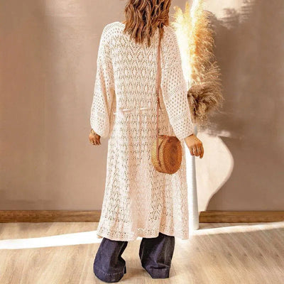 Hollow-out Solid Color Loose Loose Knitted Cardigan Coat-2