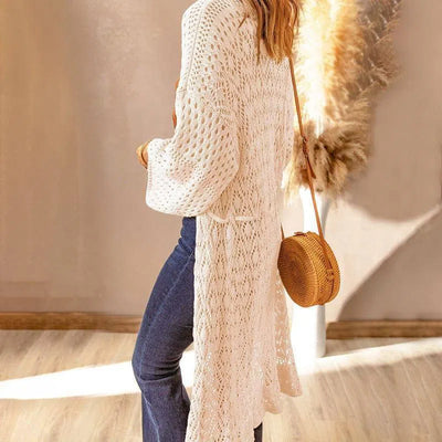 Hollow-out Solid Color Loose Loose Knitted Cardigan Coat-3