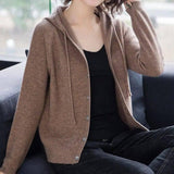 Hooded Sweater Coat Women Long Sleeve Single-breasted-Coffee-7