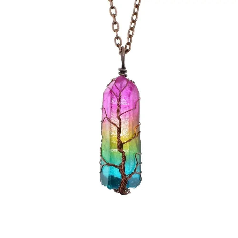 Hot Selling Stone Crystal Pillar Tree Of Life Pendant In-Colorful-1