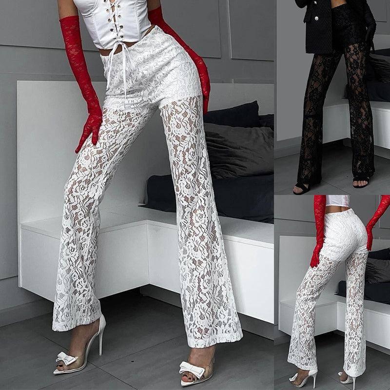 Ins Lace Straight Trousers Fashion Casual High Waist-1