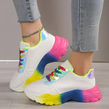 INS Style Rainbow Color Sports Shoes For Women Thick Bottom Lace-up Sneakers Fashion Casual Lightweight Running Walking Shoes-1