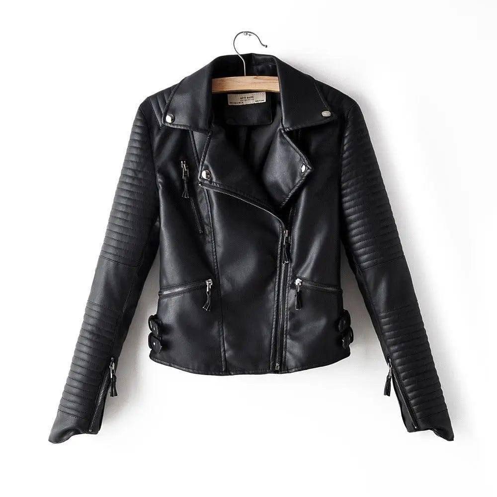 Irregular cuff motorcycle leather jacket-Black-13