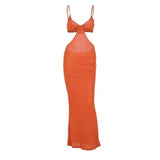 Irregular suspender backless sexy dress-DirtyOrange-2