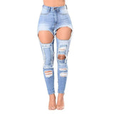 Jeans ripped explosions women's trousers-Blue-2