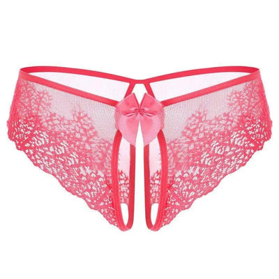 Lace Bow Non-take-off Thong Lingerie-WatermelonRed-4