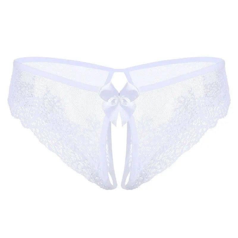 Lace Bow Non-take-off Thong Lingerie-White-7