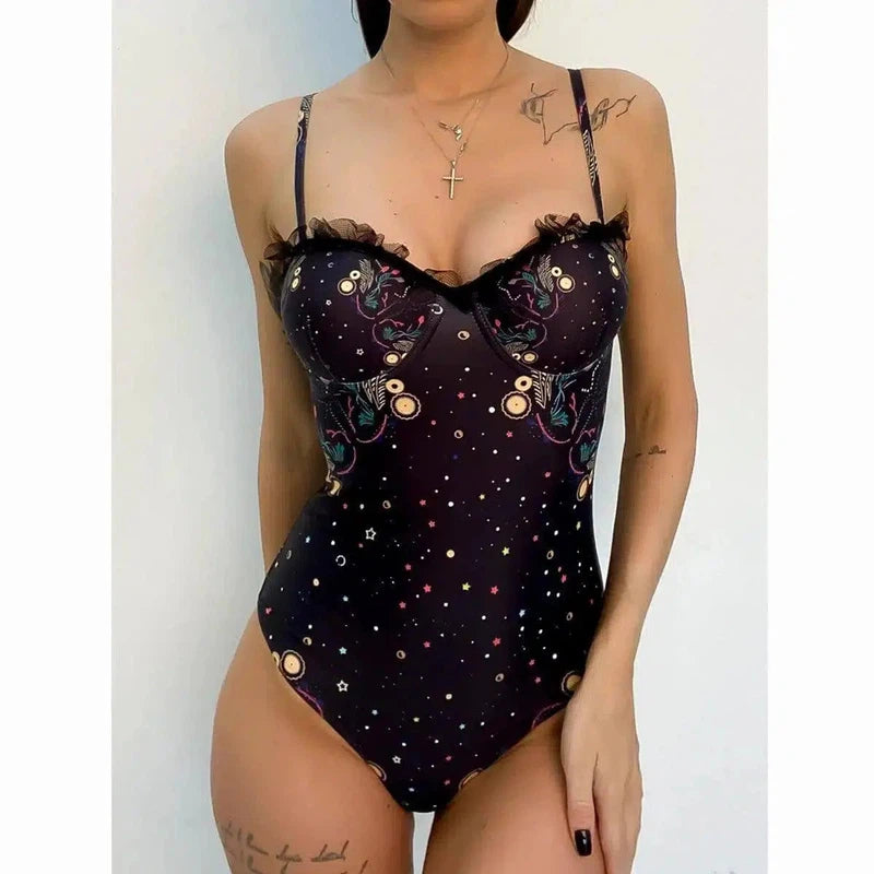 Lace One-Piece Swimsuit European And American Bikini-Black-4