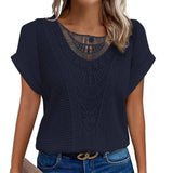 Lace Patchwork Short-sleeved T-shirt Women's Clothing-5