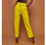 ladies autumn casual pants high waist solid color nine-Yellow-15