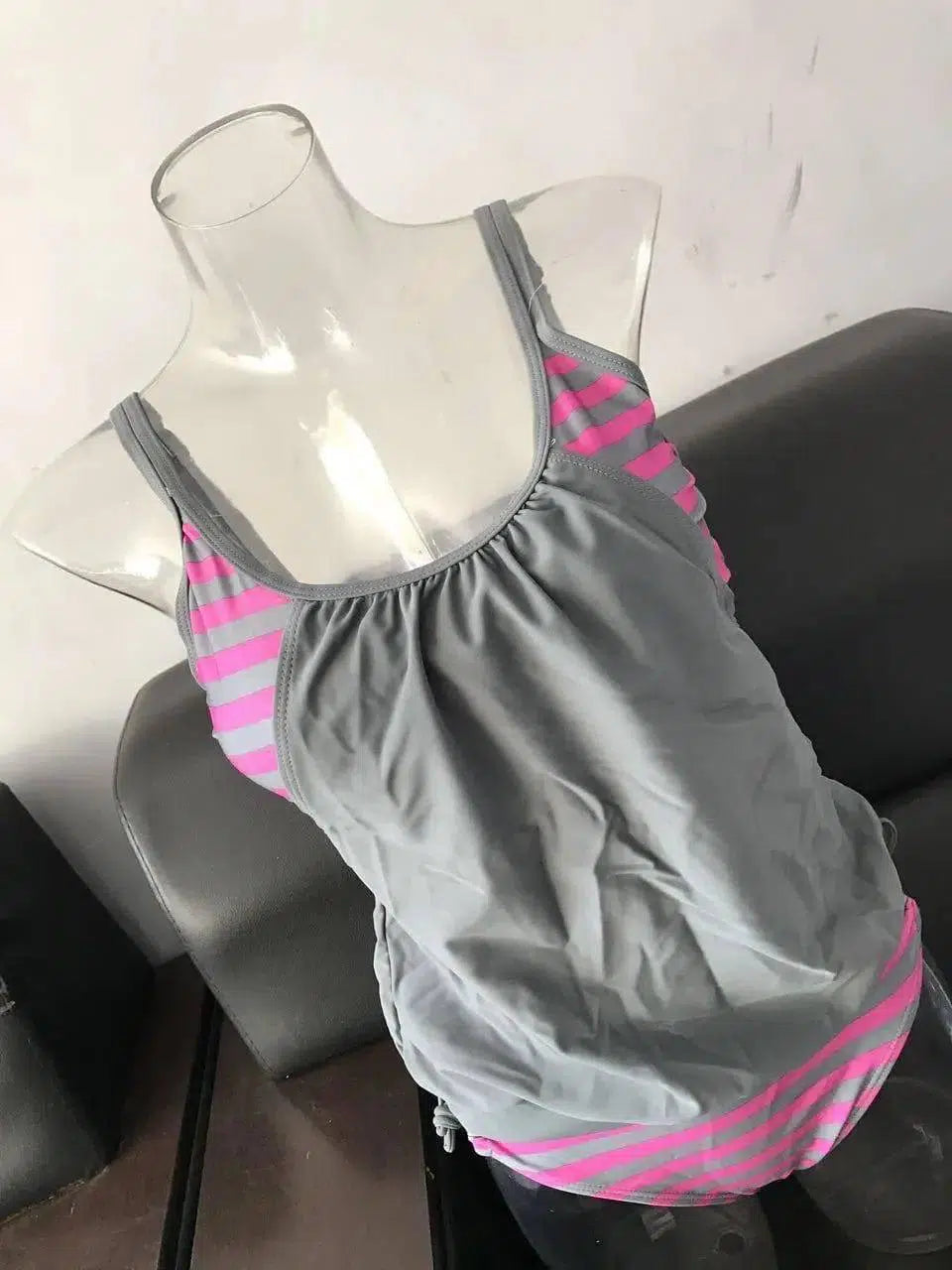 Ladies Popular Casual Striped One-piece Bikini-Grey-5