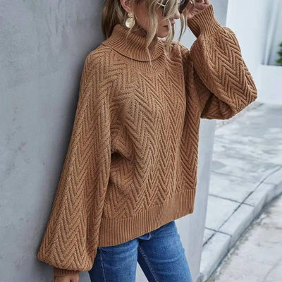 Lantern Sleeve Women's Sweater Turtleneck Sweater-3