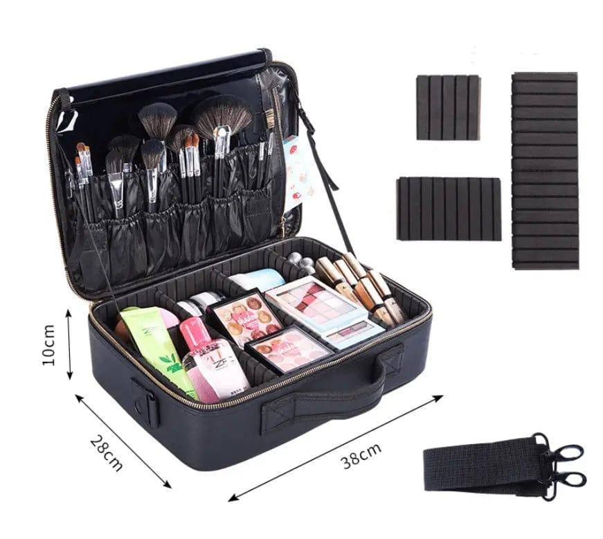 Large-capacity Multifunctional Portable Cosmetic Bag-BlackwithGoldZipper-13