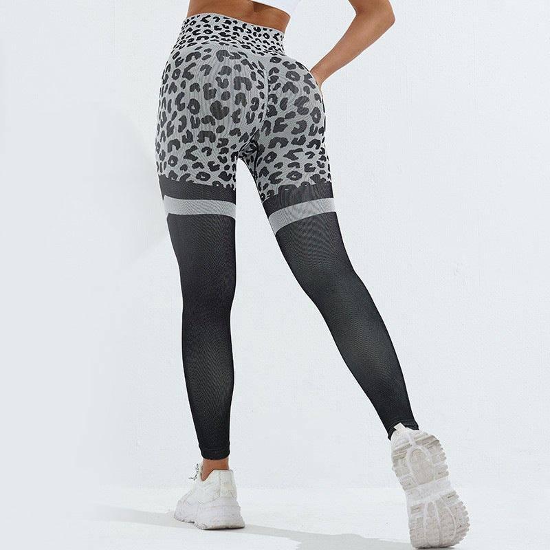 Leopard Print Fitness Pants For Women High Waist Butt Black / L-Black-4