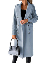 Long Sleeve Lapel Solid Double Breasted Slim Coat Coat-Sky Blue-2