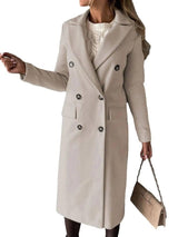 Long Sleeve Lapel Solid Double Breasted Slim Coat Coat-Beige-3