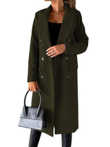 Long Sleeve Lapel Solid Double Breasted Slim Coat Coat-Army Green-8