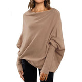 Loose Bat Sleeve Sweater Tops Simple Casual Fashion Versatile Solid Color Round Neck Sweater For Women-Light Brown-2