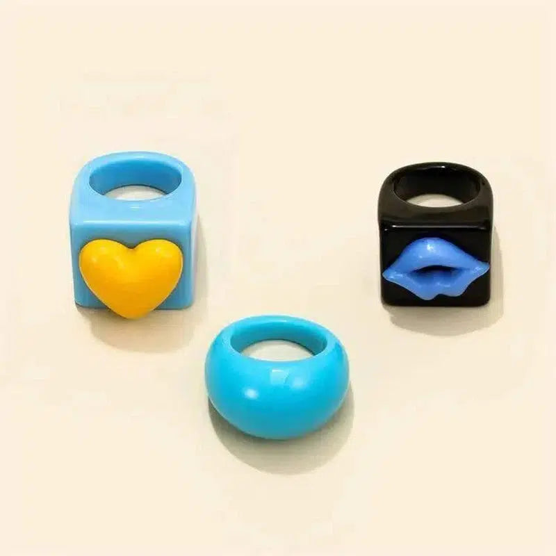 3pcs Korean geometric resin ring ins net red new acrylic-9