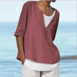 LOVEMI - Lovemi - All-match Women's Mid-sleeve V-neck Solid Color