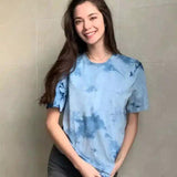 Tie-Dye Crew Neck Cotton Tee for Casual Wear-Blue-1