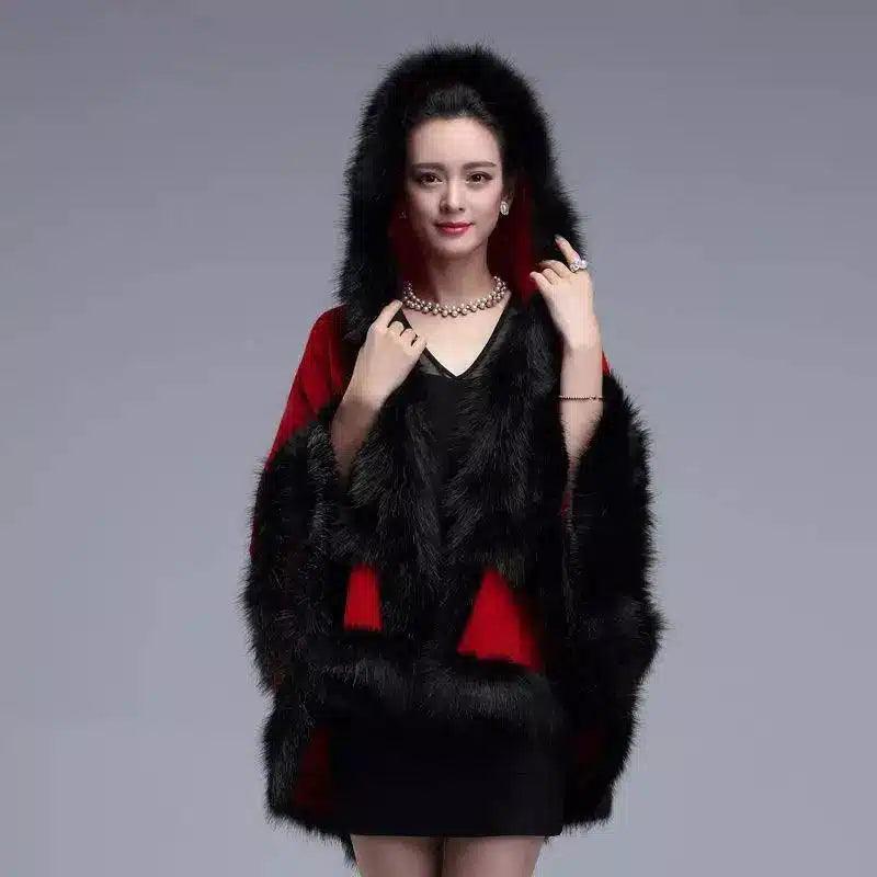 LOVEMI - Lovemi - Autumn And Winter Fox Fur Hooded Cape Cape Ladies