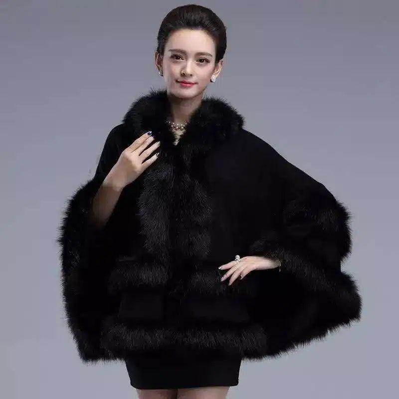 LOVEMI - Lovemi - Autumn And Winter Fox Fur Hooded Cape Cape Ladies