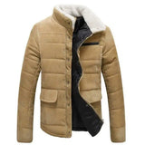 Mens Coat with Fur Collar - Stylish Puffer Jacket-Khaki-2