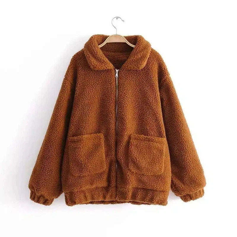 Autumn and winter warm lamb hair pocket cotton coat cotton-brown-8