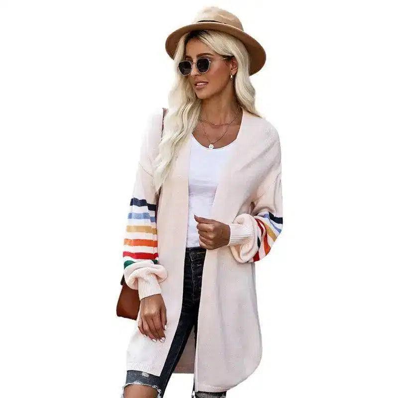 LOVEMI - Lovemi - Autumn striped knitted cardigan mid-length coat