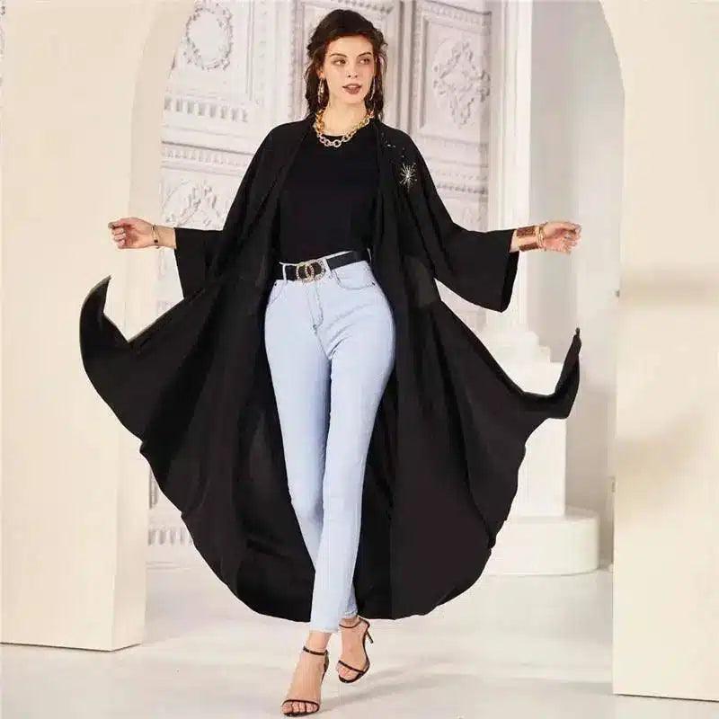 Elegant Long Cape with Embroidery Detail-1