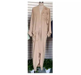 Elegant Long Cape with Embroidery Detail-Khaki-3