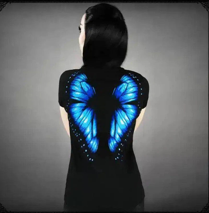 Butterfly Wing Design Women's T-Shirt-blue dark-2