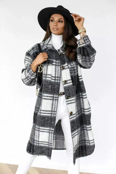 LOVEMI - Lovemi - Button lapel casual warm plaid long woolen coat