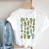 Floral Potted Plants Printed T-Shirt for Casual Wear-3style-4