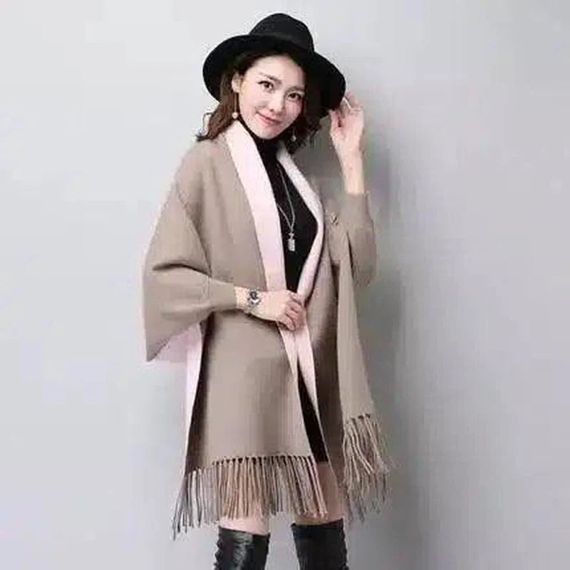 Elegant Women's Fringed Poncho Cape-8