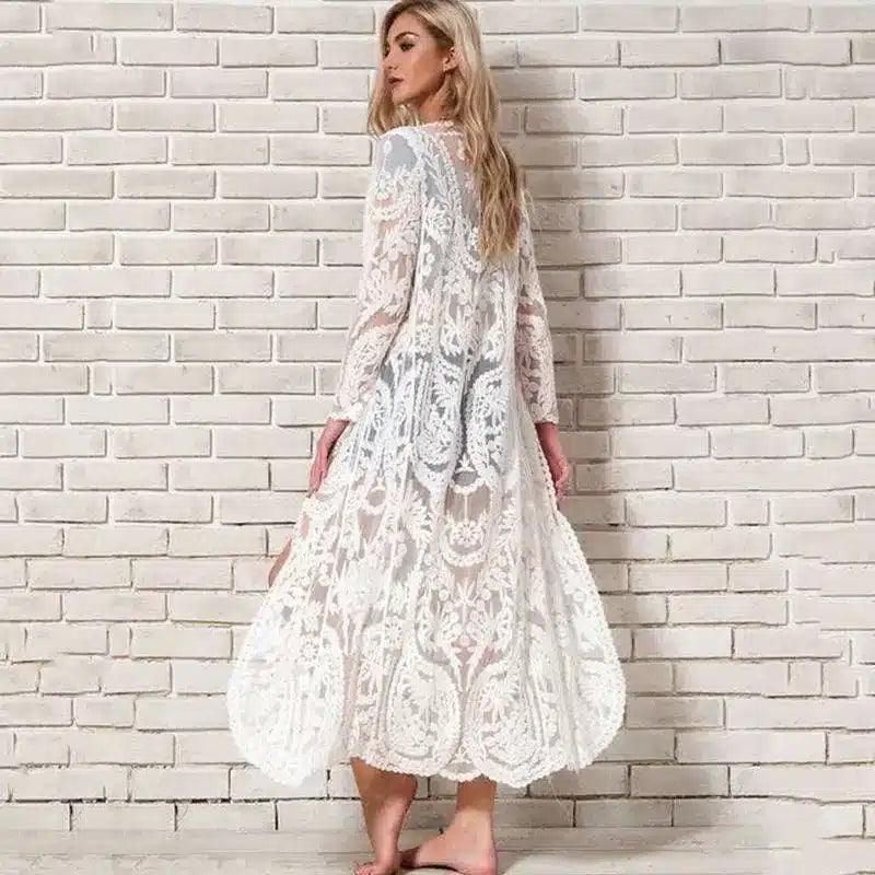 Long Sleeve Lace Midi Dress for Women-1