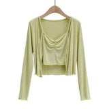 Women's Lightweight Knit Cardigan Sweater-Green-2