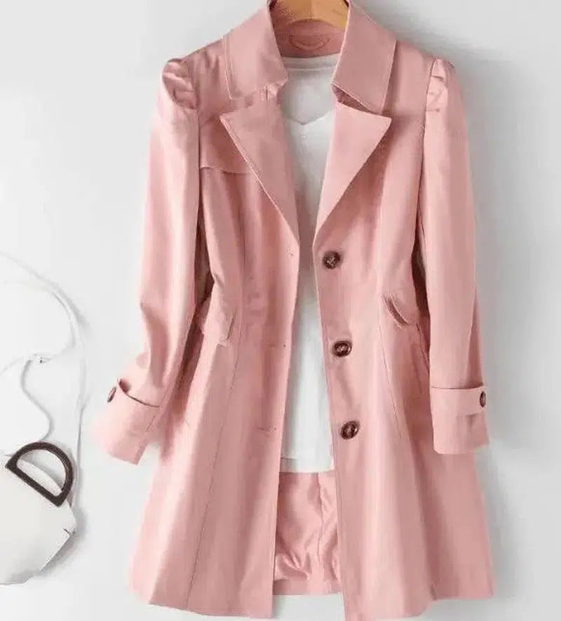 Coat Korean style slim long-Pink-2