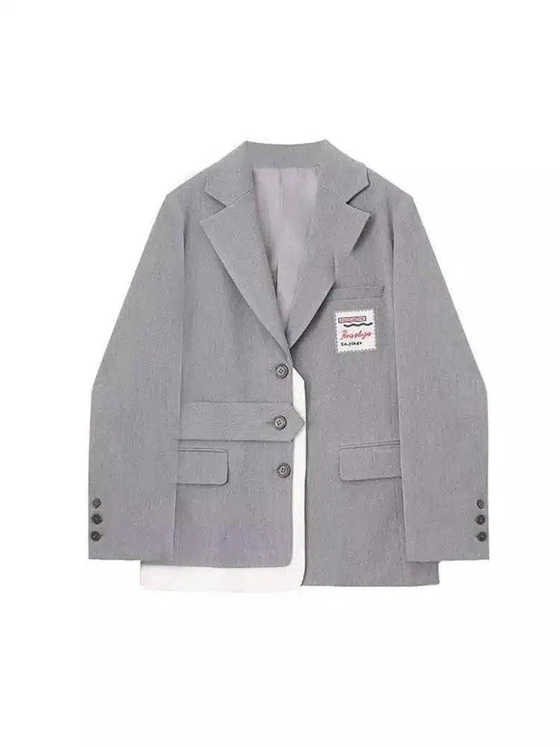 LOVEMI - Lovemi - College Style Gray Suit Jacket Female Design Sense