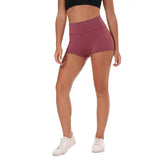 Coloravlue Soft Nylon Fitness Jogger Shorts Women High Waist-Red-34