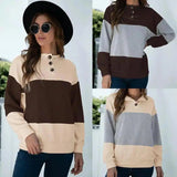 LOVEMI - Lovemi - Colorblock Stitching Button Long-sleeved Top