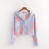 Tie-Dye Zip-Up Hooded Sweatshirt-Pink blue-1