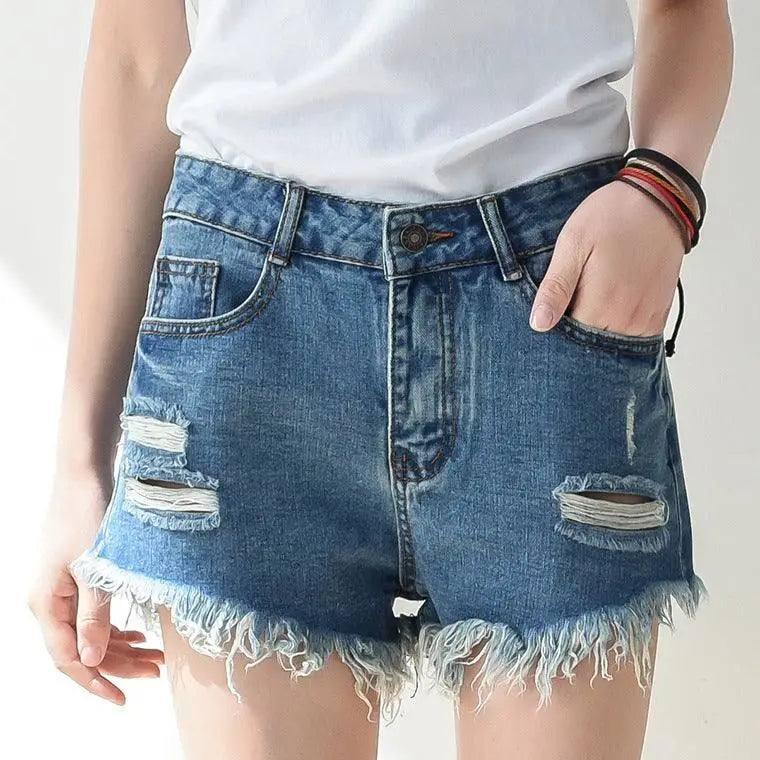 Cutoff Denim Shorts For Women-5