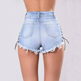 LOVEMI - Lovemi - Cutoff Side Lacing Jeans Shorts