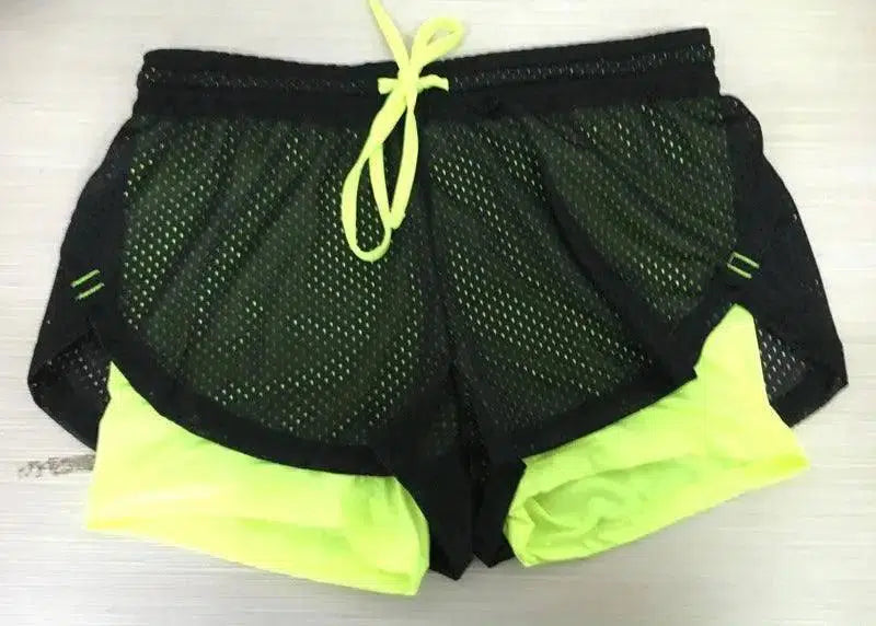 Double Layered Yoga Shorts-Green-31